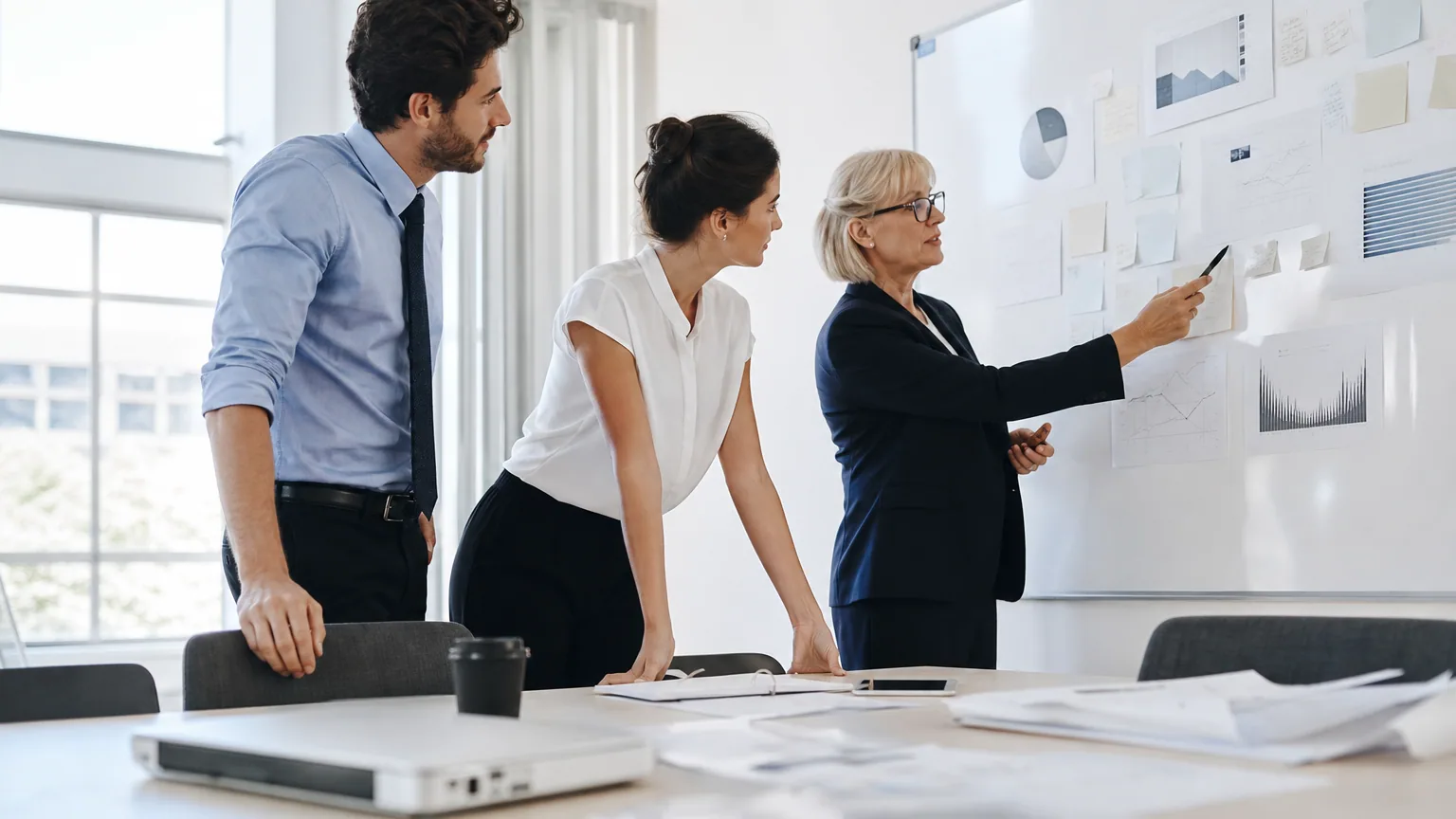Équipe de direction en réunion autour d’indicateurs de performance.