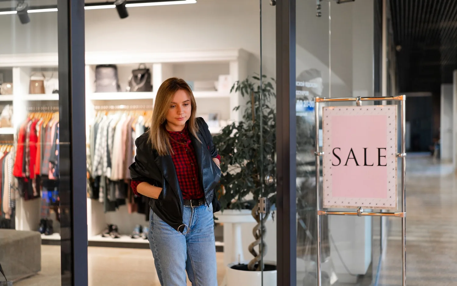 Façade de magasin avec une enseigne moderne et lisible dans une rue commerçante