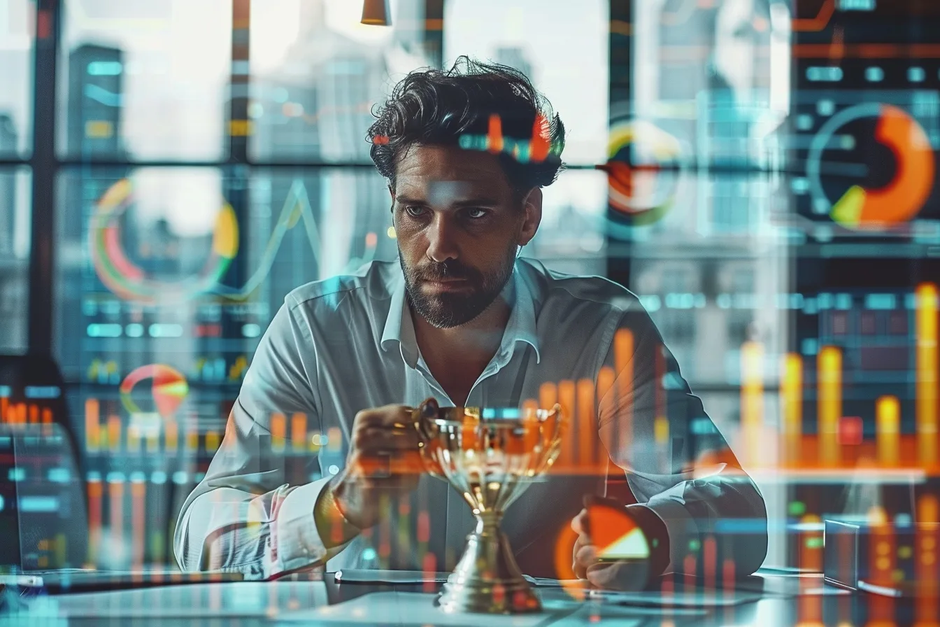 Entrepreneur solo travaillant sur ordinateur avec agenda, téléphone et documents de gestion sur un bureau lumineux